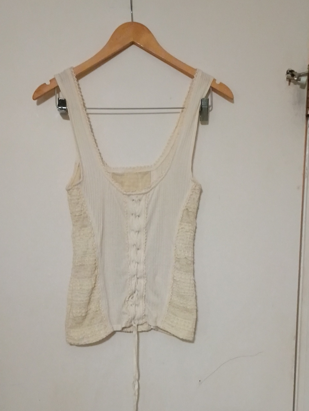 Free People Cream Ribbed Corset Back Lace-Up Tank Top - S